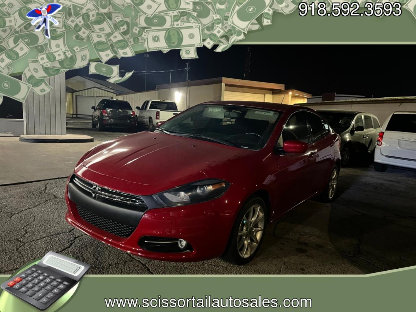 2013 RED DODGE DART SXT SXT (1C3CDFBA7DD) with an 2.0L L4 DOHC 16V TURBO engine, located at 8101 E. Skelly Dr., Tulsa, OK, 74129, (918) 592-3593, 36.121891, -95.888802 - Photo#0